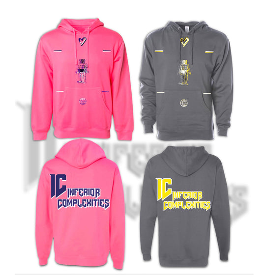 Our ❤️v🌐 hoodie is featured in Neon pink & Charcoal grey